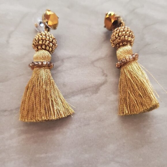 ✨ J.Crew Gold Beaded Rhinestone Crystal Tassel Drop Dangle Earrings ✨ - Picture 4 of 9